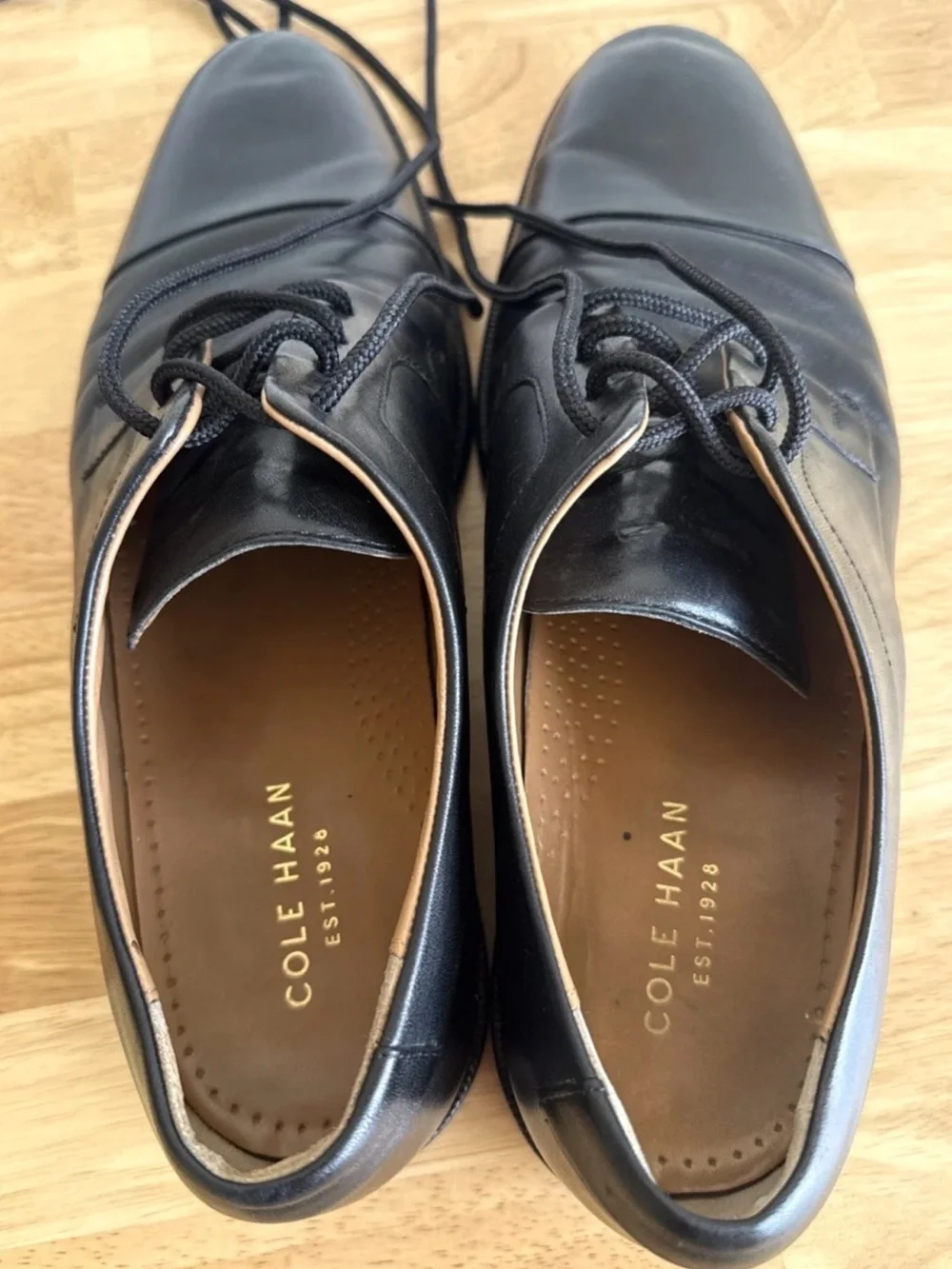 Cole Haan Black Leather Cap-Toe Derby Shoes